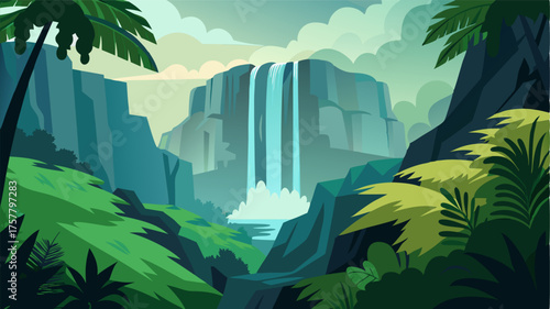 Against the backdrop of towering trees and lush ferns the waterfalls stands tall and grand a testament to the raw and untamed beauty of the tropical jungle.