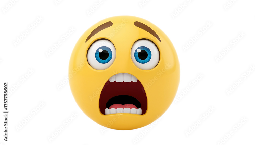 Fototapeta premium Shocked Emoji A 3D Render of Astonished Expression with Open Mouth and Big Eyes on White