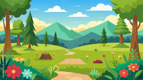 A picturesque meadow surrounded by towering trees the ground covered in a carpet of verdant grass and vibrant wildflowers a peaceful oasis in the midst of nature.