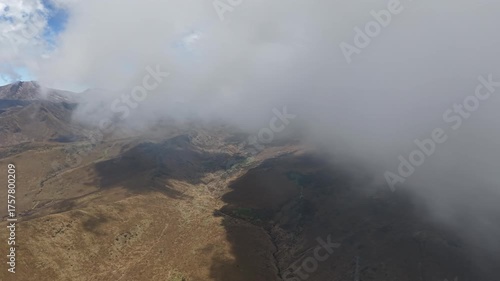 Breathtaking aerial footage showcasing the iconic Rucu Pichincha volcano and the TeleferiQo viewpoint high above Quito, Ecuador