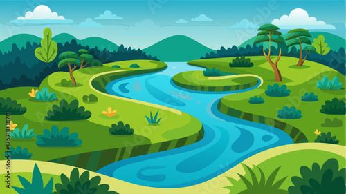 A meandering river flowing through the wetlands lined with thick patches of vegetation and providing a haven for a variety of aquatic life.