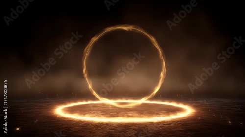 Mysterious Orbs of Fiery Energy Manifesting in a Smokey Dark Atmosphere Above Reflective Textured Ground with Sparkles Emanating Light