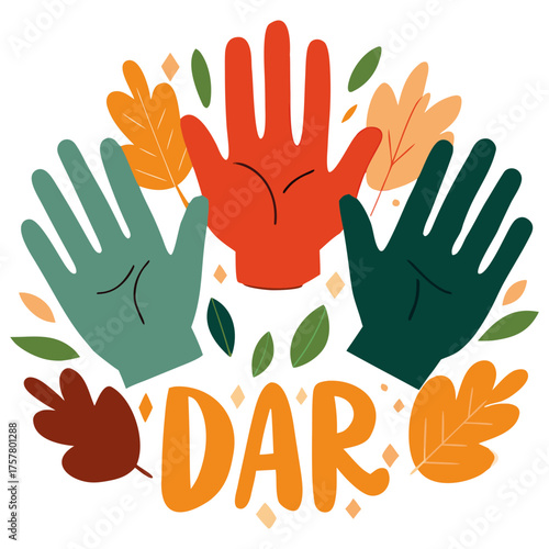 Hands clasped together with autumn leaves around them and the word GIVE in Spanish.