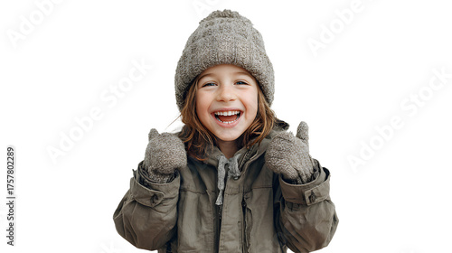 little cute girl in winter clothes laughing and smiling