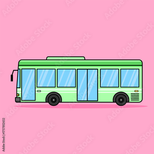 Green Public Transport Bus in Flat Style Vector Illustration Cartoon Design