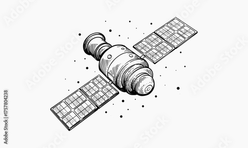 Hand Drawn Sketch Of A Satellite In Space