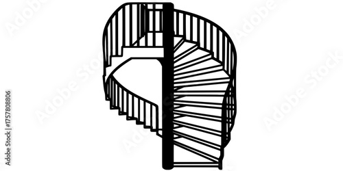 Bold Line Continuous Spiral Staircase Flat Vector Structure Graphic