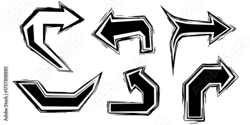 Neo-Brutalism Bold Line Angular Arrows Vector Directional Set