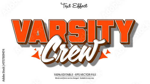 Varsity Crew Bold Orange and White Text Effect Editable Vector File Design for Sports and Team Themes