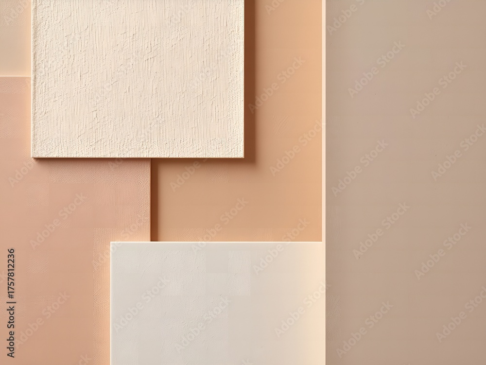 Fototapeta premium Soft neutral background with layered textured panels in peach and cream hues create modern elegance