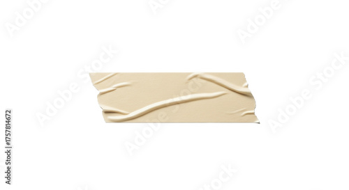 Realistic textured adhesive tape strip with creased surface and ragged edges, a versatile beige cutout graphic for creative design projects on a clean white backdrop.