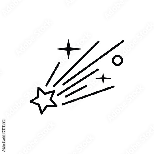 Black outline shows a shooting star icon with a circle on white background