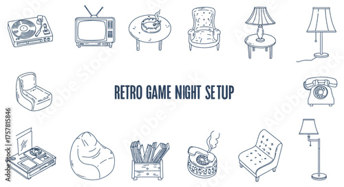 retro game night setup vintage television record player and rotary phone creating a nostalgic atmosphere for relaxation and a fun themed social gathering