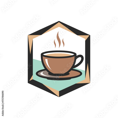 central coffee cup in a stylish emblem style scene.