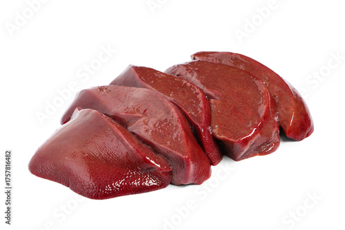 Raw liver on white background