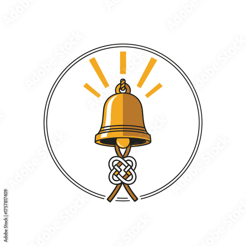 focused on main subject bell icon symbol with knot hands banner.