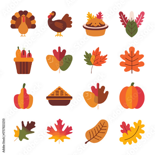 Thanksgiving bundle Collection of thanksgiving icons and symbols for autumn celebration