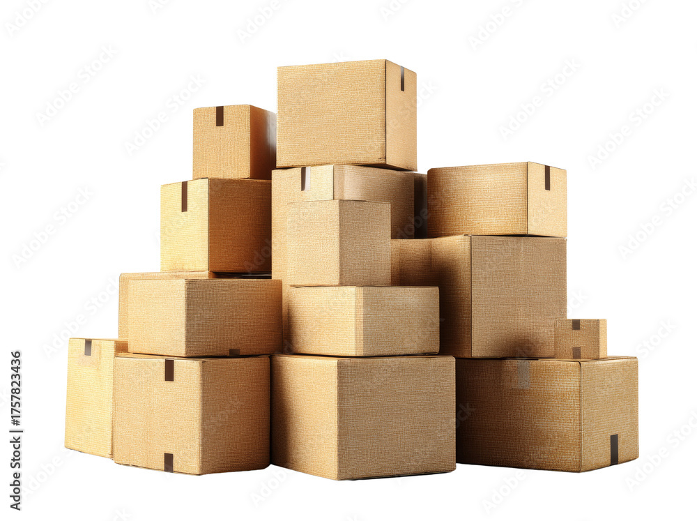 Obraz premium Stacked cardboard boxes create visually appealing arrangement, perfect for storage or shipping needs. warm tones and textures add depth to any