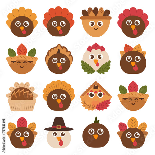 Thanksgiving bundle Collection of cute cartoon thanksgiving turkey cupcakes and desserts