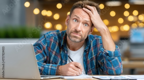 Confused Businessman in Cinematic Shot Capturing Stressful Moment