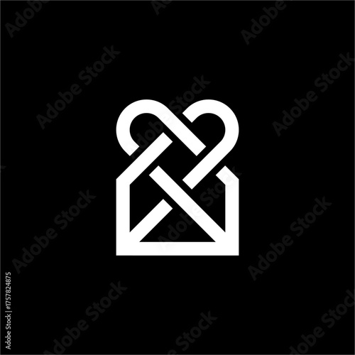 This futuristic logo merges a structural house base with a continuous, looping heart at the top. It is professional, representing community bonding, enduring quality, and modern, loving care services.