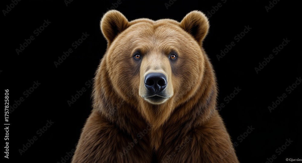 Fototapeta premium Close-up Portrait of a Brown Bear Facing the Camera Against a Black Background