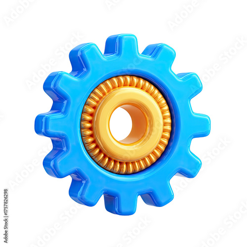Vibrant blue gear with gold accents