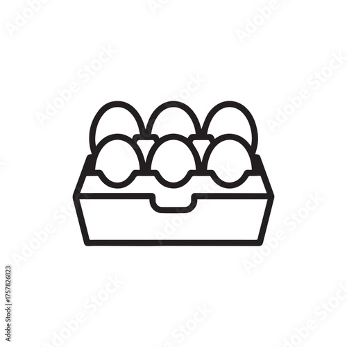 Six simple eggs arranged neatly in a carton line icon against white background
