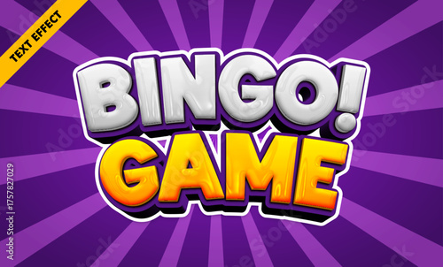 Bingo game editable text effect, bold 3d glossy candy font, fun kids game title design