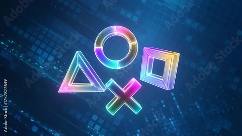 Glowing Neon Video Game Controller Symbols Animation Loop.