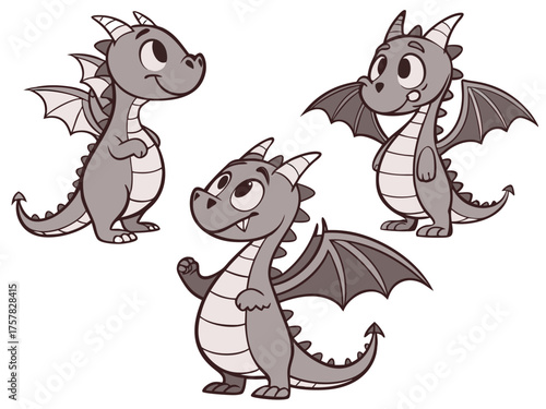 set of funny cartoon dragons baby, smile, fun, dinosaur, funny, dog, cartoon, animal, vector, illustration, cat, cute, character, cow, set, animals, monster, mouse, mammal, pet, bear, 