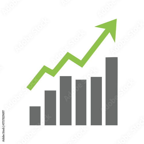 Green arrow shows increasing graph over gray bars on a white background Free Download Green arrow shows increasing graph over gray bars on a white background - GFXLoad