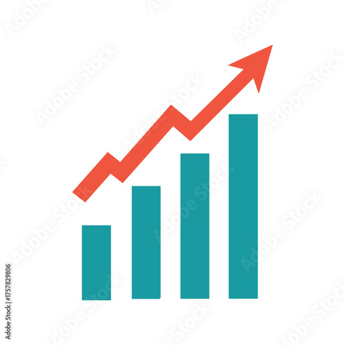 Teal bar chart showcases upward trajectory with a vibrant coral arrow against a white background Free Download Teal bar chart showcases upward trajectory with a vibrant coral arrow against a white background - GFXLoad