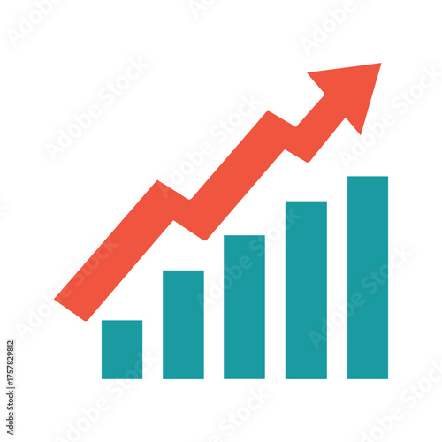 Teal bar chart shows financial increase with an upward trending coral arrow on white background Free Download Teal bar chart shows financial increase with an upward trending coral arrow on white background - GFXLoad