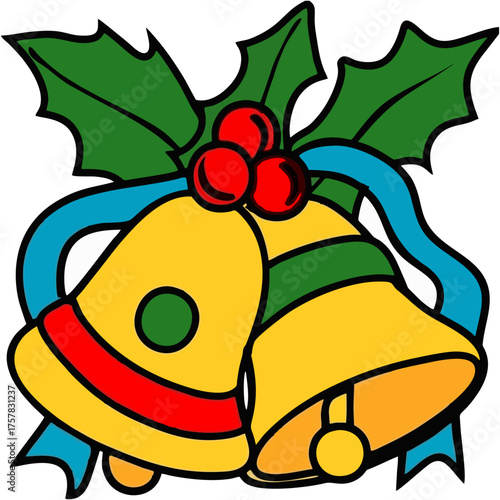 Christmass Bells with Red Rib...