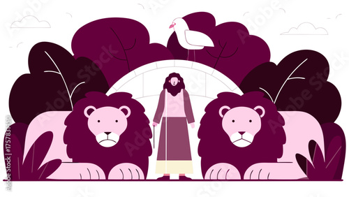 lion and person flat  illustrationisolated on white background. high definition quality And vibrant color grading Available.