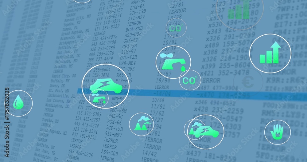 Naklejka premium Displaying circular electric car icon connecting with blue line on dashboard, showing error codes