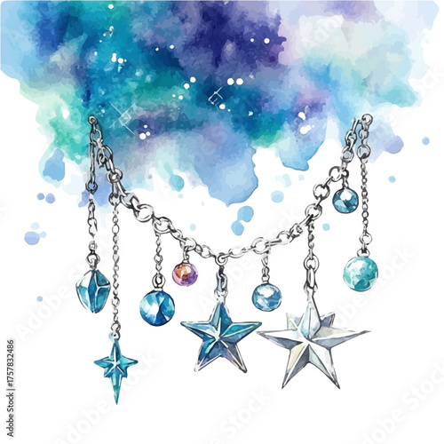 Charm Necklace, watercolor drawing vector, isolated on a white background.