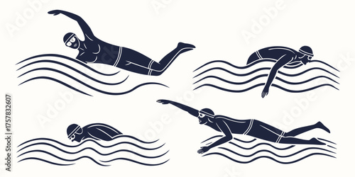 vector illustration of a horse in the sea, vector, woman, people, kanji, calligraphy, beach, japan, sky, fitness, swimmer, art, japanese, swim, water