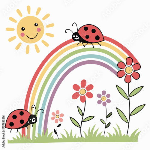 ladybug on a camomile season, landscape, plant, bug, spring, flower, ladybug, ladybird, nature, insect, vector, beetle, daisy, art, color, red, animal, design, cartoon, illustration, leaf, summer, gra