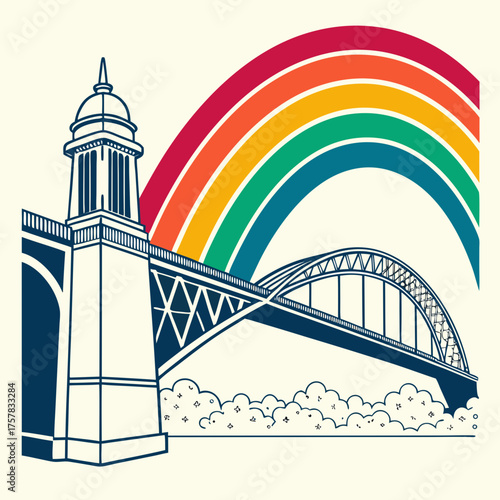 rainbow bridge over the river bridge, water, harbor, night, transportation, boat, urban, newcastle, cityscape, arch, landmark, travel, city, sydney, architecture, australia, sky, steel, harbour, river