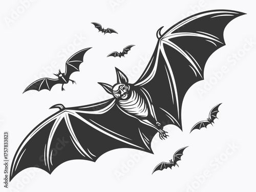 bat and bats vector, illustration, flower, leaf, art, drawing, set, wild, logo, fish, tree, black, nature, tattoo, silhouette, animal, tribal, decoration, icon, floral, butterfly, symbol,