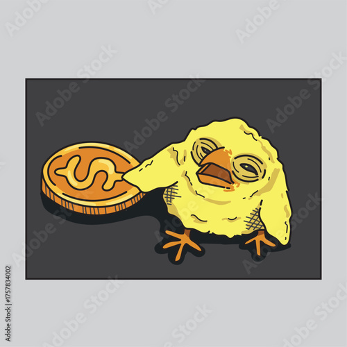 Crying baby chicken, meme vector illustration