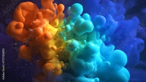 Vibrant Colorful Ink Clouds Expanding in Water Abstract Fluid Art Background.