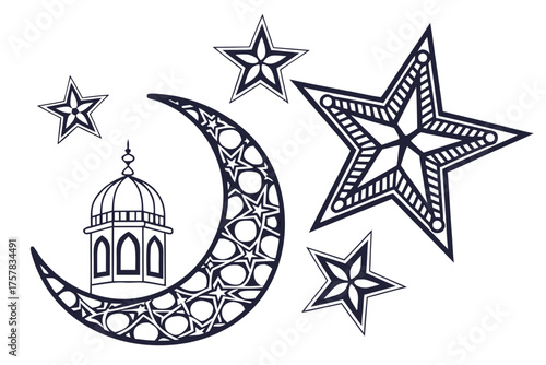 vector illustration of stars and moon elements for decoration isolated on white background. PNG Transparent file type with high definition quality And vibrant color grading Available.