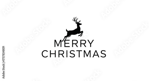 A stylish black silhouette of a jumping reindeer gracefully adorns the elegant 'Merry Christmas' text, perfect for festive holiday greetings and seasonal designs.