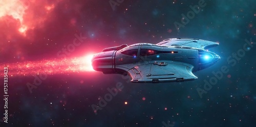 Wallpaper Mural Sleek Alien Spaceship Departing Nebula, Futuristic Interstellar Flight, Shimmering Energy Trail Torontodigital.ca