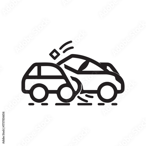 Two black cars collide forcefully in this illustration on a white background