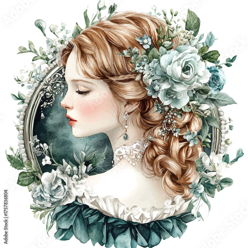 watercolor vector of Cameo Brooch, isolated on a white background.