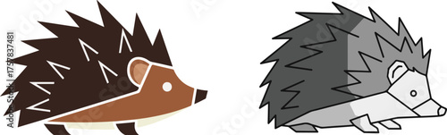 Minimalist Flat Design Hedgehog Illustrations in Brown and Monochromatic Gray